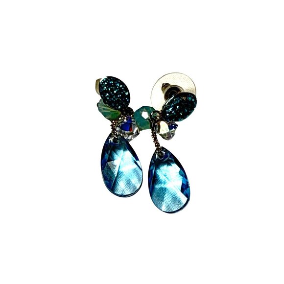 Blue Crystal Teardrop Dangle Earrings with Glitter Studs for Women - Picture 7 of 8